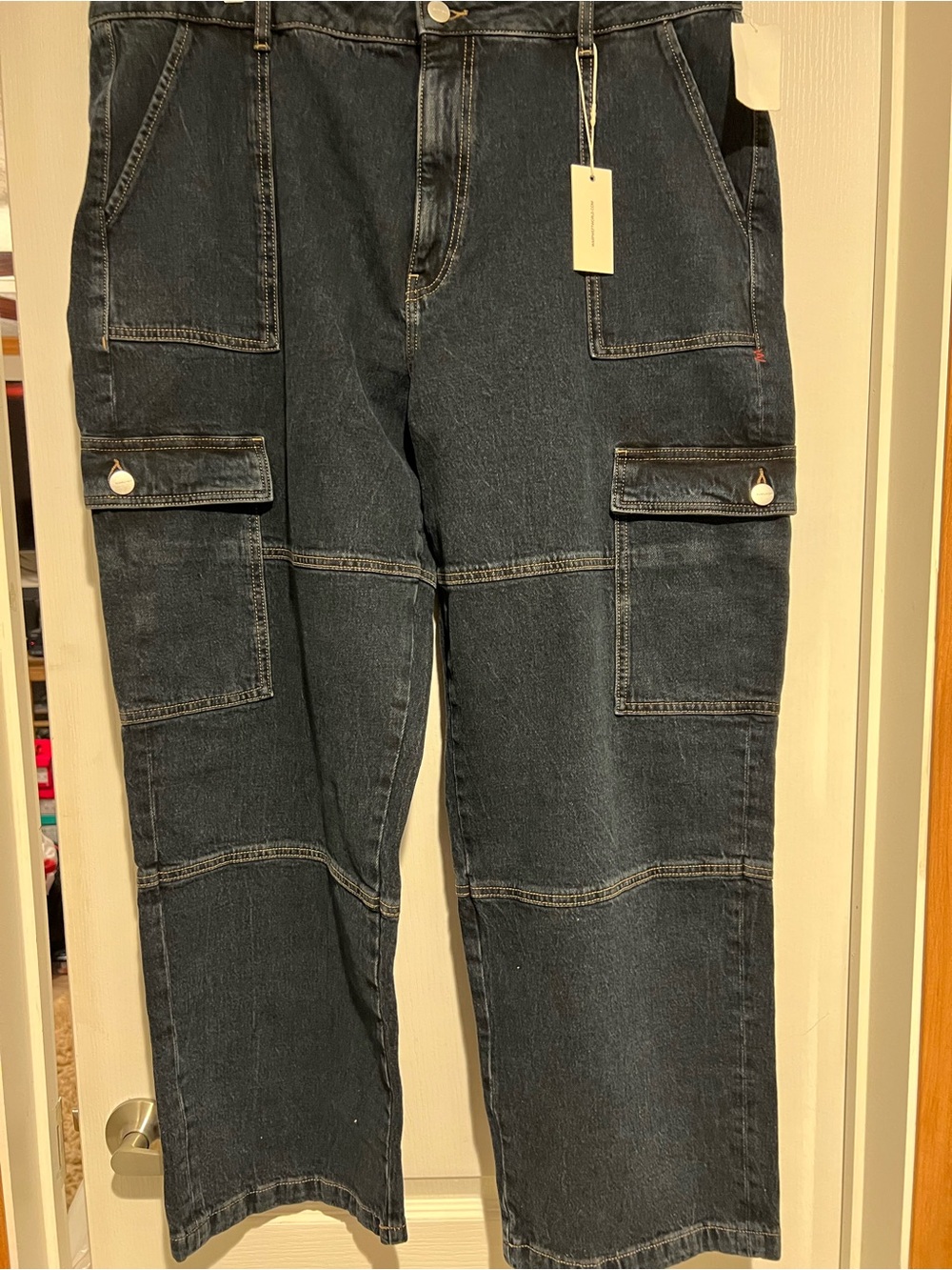 Warp + Weft Women's Black Relaxed Cargo Jeans